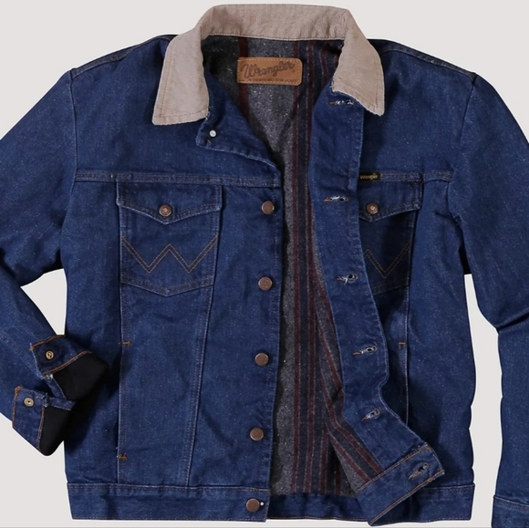 Vintage Wrangler Western Blanket Jean Jacket With Corduroy Collar